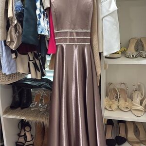 Cleo Brown Pleated Halter Maxi Dress for Weddings